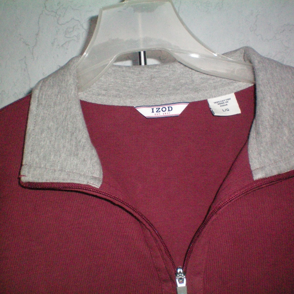 IZOD Men’s Long Sleeve Polo Shirt Size L Zip 100%